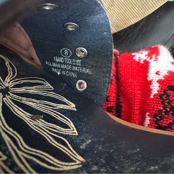 Vintage Y2K Navy Slide Sandals wooden heel wedge 8 Fairycore tropical summer - Picture 7 of 7